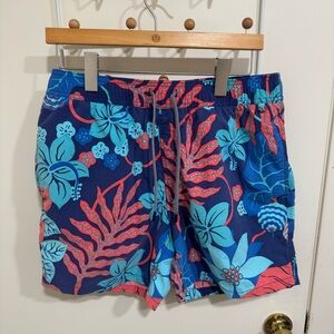 Reyn Spooner Blue and Pink Floral Swim Trunks